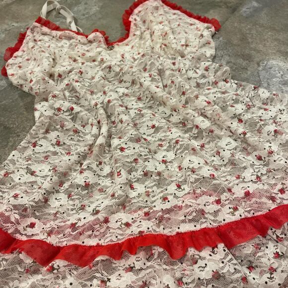 vintage jessica simpson white red floral lace tiered fairy slip dress size large - Picture 2 of 7